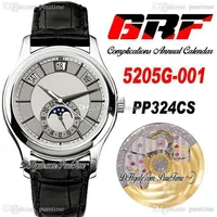 GRF v2 5205G-001 A324 자동 남성 시계 합병증 연간 달력 강철 케이스 달 상 흰색 다이얼 가죽 시계 PP324SC 270S