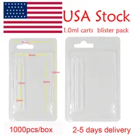 USA Stock Blister Pack Packaging 1ML 0.8ml Vape Cartridges Clear Case Carts Atomizer Package Plastic Hanger Clamshell Cases Customized Cards E-cigarette 1000pcs box