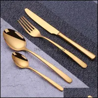 Juegos de vajilla Juego de cubiertos de acero inoxidable cuchara de cuchillo dorado Spoon de lujo de lavado occidental entrega de ca￭da 2021 Home Gard Mjbag Dhwjc