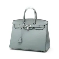 Bolsas de dise￱ador Birkins HERME 2022 Genuine Leather Platinum Bag Patr￳n Litchi Top