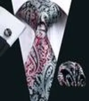 Best verkopende zwarte paisely zijden stropdassen voor mannen Hankerchief manchetjes Jacquard geweven klassieke zakelijke formele werkhals set n0