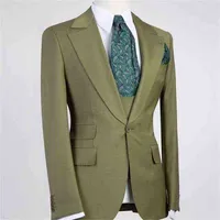 Newest Design Green Peal Lapels With A Button Men Suits 3 Piece Com Homme Groom Tuxedo Terno Masculino Slim Fit blazer J220811
