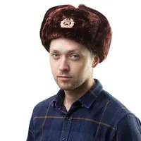 Crachá soviético Rússia ushanka Homens de inverno Chapéus de bombardeiro piloto Faux Fur Earflap Trapper Trapper Hat Hat Hat
