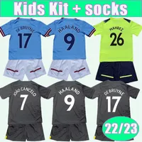 22 23 De Bruyne Grealish Kids Kit voetbaltruien Bernardo Gundogan Joao Annulyo Mahrez Foden Stones Home Away 3rd Child Suit voetbal Shirts