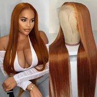 Lace Wigs Ginger Blonde Colored Human Hair Frontal Straight 13x4 HD Transparent Front 5x5 Closure WigsLace