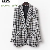 Women&#039;s Jackets Black/white Tweed Plaid Spring / Autumn Women&#39;s Coat Double-breasted Ladies Suit Small Fragrant Wind JacketWomen&#039;s