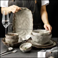 食器セットIrregar Stone Grain Ceramic Bowls Plate Japan Style Cutlery Set Eco Friendly Dishes Plates Kitchen Accessor Mohamshop Dhtjm