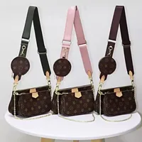 Alta qualidade de três peças bolsa de ombro m44823 bolsas femininas bolsas de bolsa crossbody bolsas bolsas de bolsas de flores designers designers de couro de couro de couro marrom