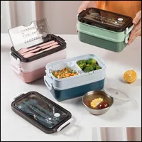 Dinnerware Sets Lunch Box With Soup Bowl For Student Office Worker Microwave Heating Double-Layer Bento Container Storage Drop Sport1 Dhhxo