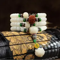 Seme Bodhi bianco Cintoli di bracciali loto intagliati per donne uomini 108 Preghiera Mala perle avvolgenti Bracciale tibetano gioielli di buddismo tibetano in ritardo235k