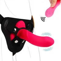 Massager Vibrator Sexy Toys 10 Speed ​​Vibrating Strap on Harness Dildo slipje voor vrouw Lesbische bondage Penisgordel Adult294S