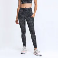NWT L-128 Donne pantaloni da yoga spandex con tasche di alta qualit￠ da palestra sportiva indossare leggings elastici fitness Lady clind complessi