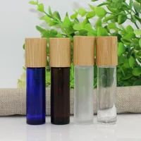 100pcs 10 ml de tapa de bamb￺ natural Capa de botella azul Rollo de aceite esencial de vidrio ￡mbar transparente en botella