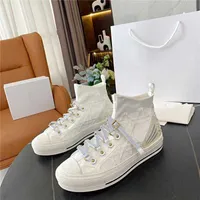 2021 Women Casual Shoes Canvas Shoe Alphabet Printed Embroidery Sneakers Summer High Comfortable Mesh Breathable Oblique Socks Trainers Box