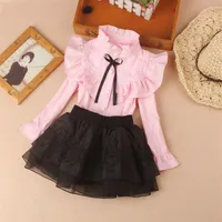 New Spring Fall Cotton Blouse for Big Girls Coll Coll Clother Children Long School School Shirt Kids Tops 2-16 Y LJ200819305S
