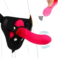 Massager Vibrator Sexy Toys 10 Speed ​​Vibrating Strap on Harness Dildo slipje voor vrouw Lesbische bondage Penis Belt Adult220X