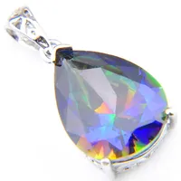 For Women Rectangle Rainbow Natural Mystic Topaz Pendants Luckyshine 925 Sterling Silver Necklace Weddings Gift Pendants 1&#039; i289S