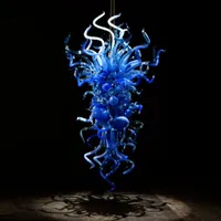 100% munblåst Borosilikathänge lampor Murano Style Glass Art Chandelier ljusblå belysningsbeslag
