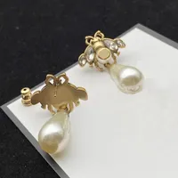 Elinings Luxury Women Stud Classic Letter arring Lead Pearl Present Brass Gilded 925 Silver Needle Anti Allergy Party Exqui254k