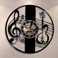 Horloges murales Treble Clef Music Note Art Horloge instrument de musique Volin Record de la d￩coration int￩rieure classique Gift337U