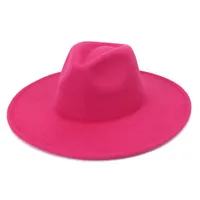 Whole Fashion Men Women Solid Color Peach Heart Party Top Hat Ladies Panama Style Wide Brim Wool Felt Fedora Hats181c