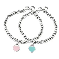 Bracelets de charme Blue Heart Beads Brangelet Bangle Aço inoxidável Marca Pingente Pingente Tif Design Mulheres Elegantes Jóias Presente Br190m