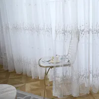 거실을위한 백인 한국 자수 얇은 명주 그릇 커튼 침실 창문을위한 파란색 깎아 지른 커튼 40 lj201224261r