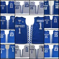 الرجال NCAA KENTUCKY WILDCATT كرة السلة الفانيلة ديفين بوكر كوليدج القميص أنتوني 23 ديفيس تاونز مونك جون وول ديماركوس كوسينز أديبايو الأزرق