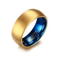 Wedding Rings Fashion Men Tungsten Ring Blue & Gold-color Frosted For Bands Male Jewelry Gift R644GWedding