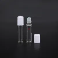 50pcs Lot Promotion Glass 10ml Perfume Bottle White Lid 1 3OZ Essential Oil Container Women Cosmetic Pot Refillable Roll On Jargoo2770