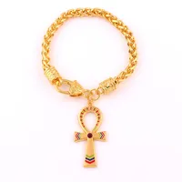 Vintage Egyptian Ankh Cross Symbol Of Life Pendant Bracelet Gold Color Charm Crystal Enamel Ornament Wheat Link Chain204J