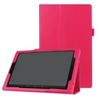 علبة Litchi Leather مع حامل لـ Amazon Kindle Fire HD 10 inch 2017 Tablet Tri-Folding Cover Stylus256e