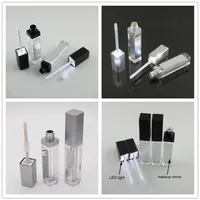 7ML LED Light Black Cosmetic Lipstick Containers Make up Tool Plastic Square Concealer Bottle Lip Gloss Tube with Mirror 20pcs2545