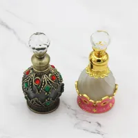 15ML Portable Travel Perfume Bottle Refillable Glass Middle East Fragrance Essential Oil Container with Crystallites Glued187D