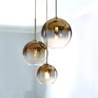 Nordic LED Pendant Light LightingtSilver Gold Glass Pendant Lamp Ball Hanging Lamp Kitchen Fixtures Dining Living Room Luminaire l313C