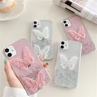 3D Cute Glitter Embroidery Butterfly Case for iPhone 12 11 Promax 12Pro 12Mini X XS XR 6 7 8 Plus SE 20 Bling Soft Phone Cover218K