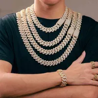 Lyxhopphoppsmycken Vitt guldpläterad kubansk länkkedja Iced Out Diamond Chain Halsband för män smycken312j