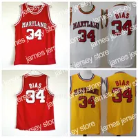 24 Ncaa College 1985 Maryland Terps 34 Len Bias Jersey Men University Red Yellow White Basketball Uniform for Sport Fans High Quality