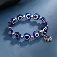 Голубое злае глаз браслеты браслеты Хэмса Ручные ювелирные изделия для женщин Мужчины Черная мода Счастливая Фатима Плам с бисером.