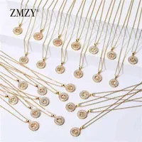 ZMZY 26sts mycket helheter Bulk Blandad A-Z Letter Necklace Rostfritt stålkedja CZ Crystal Gold Color Pendant 210721225R