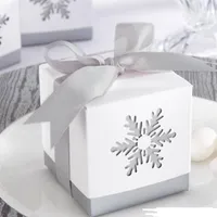 Snowflake Candy Box Birthday Chim Birthing Party Square Hollow Boxes with Grey Ribbon Bow Halloween Christmas Present Regal Wrap 6x262s