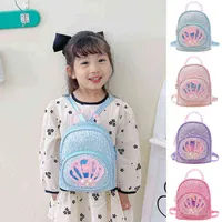 New Children's Backpack Toddler Girls Shell Sequin Snack Backpack Western Fashion Portable Pearl Kindergarten Baby School Bags T220819