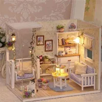 Симпатичная кукла DIY DOWL HOUSE Деревянные кукольные домики миниатюрная кукольная мебельная комплект с светодиодными игрушками для детей Рождественский подарок 201217291L
