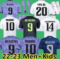 21 22 23 Benzema Maglie da calcio Shirt da calcio Vini Jr Modric Rodrygo Alaba Camiseta 2022 2023 Uniforms Camiappera Valverde Kroos Real Madrids Men Kit Kit