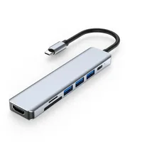 7 в 1-хаб стыковки стыковки типа-C до 4K HDMI-совместимого Gigabit Ethernet SD TF USB 3 0 PD Hub Splitter для MacBook Huawei297L