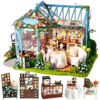Симпатичный кукольный домик DIY DIY Деревянный кукольный домик миниатюрный кукольный домик комплект Casa Music Led Toys for Kids Birthday Gift A68b 20300e