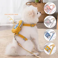 Dog Collars & Leashes Cartoon Harness Leash Set Breathable Puppy Backpack Chest Strap Walking Adjustable Small Medium Dogs AccessoriesDog