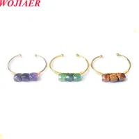 Wojiaer Fine Retro Style Tigers Eye Quartz Natural Stone Bangle Bracelet For Women Trend Girls Gold Color Open Jewelry Gift Bo963