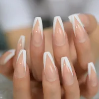 False Nails White French Ballerina Fake Natural Nude Glossy Coffin Flat Nail Tips For Salon Party Faux Ongle Free Adhesive TapesFalse
