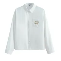 Kadınlar bluz gömlekleri orijinal nakış gömleği All-Match katı sivri yakalı kısa kollu beyaz kadın Japonya düğmesi uzun kollu bl